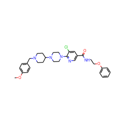 COc1ccc(CN2CCC(N3CCN(c4ncc(C(=O)NCCOc5ccccc5)cc4Cl)CC3)CC2)cc1 ZINC000049670149