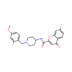 COc1ccc(CN2CCC(NC(=O)c3cc(=O)c4ccc(F)cc4o3)CC2)c(F)c1 ZINC000036126711