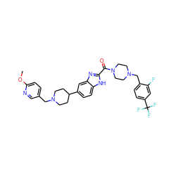 COc1ccc(CN2CCC(c3ccc4[nH]c(C(=O)N5CCN(Cc6ccc(C(F)(F)F)cc6F)CC5)nc4c3)CC2)cn1 ZINC001772597018