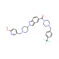 COc1ccc(CN2CCC(n3cc4cc(C(=O)N5CCN(Cc6ccc(C(F)(F)F)cc6)CC5)ccc4n3)CC2)cn1 ZINC001772654361