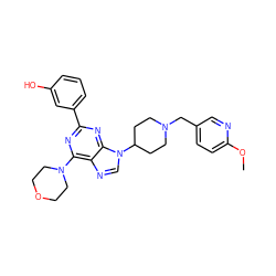 COc1ccc(CN2CCC(n3cnc4c(N5CCOCC5)nc(-c5cccc(O)c5)nc43)CC2)cn1 ZINC000045336181