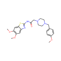 COc1ccc(CN2CCN(CC(=O)Nc3nc4cc(OC)c(OC)cc4s3)CC2)cc1 ZINC001772622983