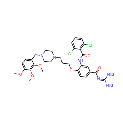 COc1ccc(CN2CCN(CCCOc3ccc(C(=O)N=C(N)N)cc3NC(=O)c3c(Cl)cccc3Cl)CC2)c(OC)c1OC ZINC000072118414