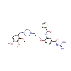 COc1ccc(CN2CCN(CCCOc3ccc(C(=O)NC(=N)N)cc3NC(=O)c3cccs3)CC2)c(OC)c1OC ZINC000072117020