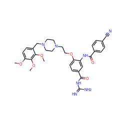 COc1ccc(CN2CCN(CCOc3ccc(C(=O)NC(=N)N)cc3NC(=O)c3ccc(C#N)cc3)CC2)c(OC)c1OC ZINC000072116361