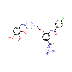 COc1ccc(CN2CCN(CCOc3ccc(C(=O)NC(=N)N)cc3NC(=O)c3ccc(Cl)cc3)CC2)c(OC)c1OC ZINC000072114622