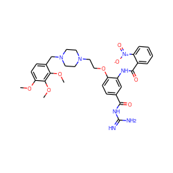 COc1ccc(CN2CCN(CCOc3ccc(C(=O)NC(=N)N)cc3NC(=O)c3ccccc3[N+](=O)[O-])CC2)c(OC)c1OC ZINC000072116408