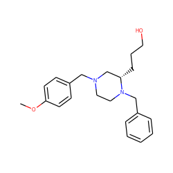 COc1ccc(CN2CCN(Cc3ccccc3)[C@@H](CCCO)C2)cc1 ZINC000169323375