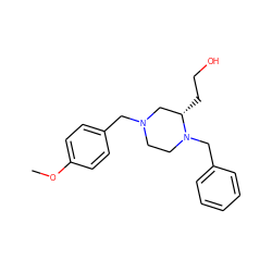 COc1ccc(CN2CCN(Cc3ccccc3)[C@@H](CCO)C2)cc1 ZINC000022920055