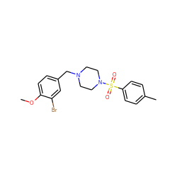 COc1ccc(CN2CCN(S(=O)(=O)c3ccc(C)cc3)CC2)cc1Br ZINC000019789387