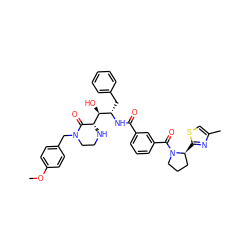 COc1ccc(CN2CCN[C@@H]([C@@H](O)[C@H](Cc3ccccc3)NC(=O)c3cccc(C(=O)N4CCC[C@@H]4c4nc(C)cs4)c3)C2=O)cc1 ZINC000169701580