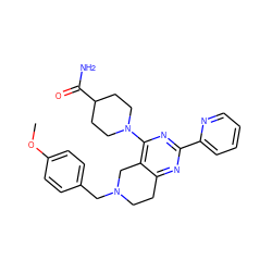 COc1ccc(CN2CCc3nc(-c4ccccn4)nc(N4CCC(C(N)=O)CC4)c3C2)cc1 ZINC000653803603