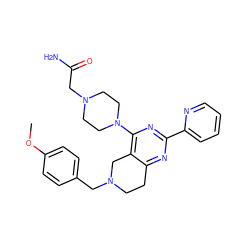 COc1ccc(CN2CCc3nc(-c4ccccn4)nc(N4CCN(CC(N)=O)CC4)c3C2)cc1 ZINC000653803549