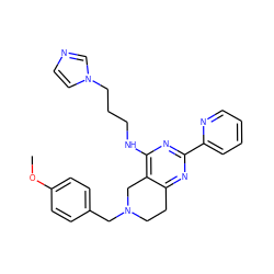 COc1ccc(CN2CCc3nc(-c4ccccn4)nc(NCCCn4ccnc4)c3C2)cc1 ZINC000653803589