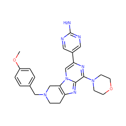 COc1ccc(CN2CCc3nc4c(N5CCOCC5)nc(-c5cnc(N)nc5)cn4c3C2)cc1 ZINC001772616672