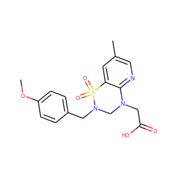 COc1ccc(CN2CN(CC(=O)O)c3ncc(C)cc3S2(=O)=O)cc1 ZINC000071330150