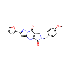 COc1ccc(CN2Cc3c([nH]c4cc(-c5ccco5)nn4c3=O)C2=O)cc1 ZINC000101161615