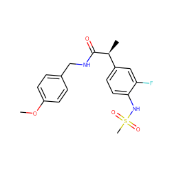 COc1ccc(CNC(=O)[C@@H](C)c2ccc(NS(C)(=O)=O)c(F)c2)cc1 ZINC000073224049
