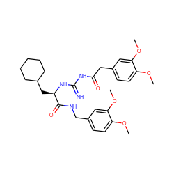 COc1ccc(CNC(=O)[C@@H](CC2CCCCC2)NC(=N)NC(=O)Cc2ccc(OC)c(OC)c2)cc1OC ZINC000146268366