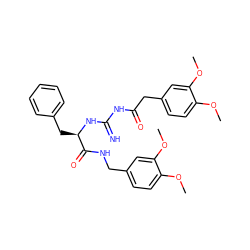 COc1ccc(CNC(=O)[C@@H](Cc2ccccc2)NC(=N)NC(=O)Cc2ccc(OC)c(OC)c2)cc1OC ZINC000098208253