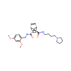 COc1ccc(CNC(=O)[C@@H]2[C@@H]3C=C[C@H]([C@H]2C(=O)NCCCCN2CCCC2)C32CC2)c(OC)c1 ZINC000168407843