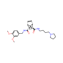 COc1ccc(CNC(=O)[C@@H]2[C@@H]3C=C[C@H]([C@H]2C(=O)NCCCCN2CCCC2)C32CC2)cc1OC ZINC000168339756