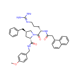 COc1ccc(CNC(=O)[C@@H]2C[C@@H](Cc3ccccc3)CN2C(=O)[C@H](CCCN=C(N)N)NC(=O)Cc2cccc3ccccc23)cc1 ZINC000028523331