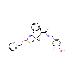 COc1ccc(CNC(=O)[C@H](C)[C@@H]2C[C@@]2(C)[C@@H](NC(=O)OCc2ccccc2)c2ccccc2)cc1OC ZINC000008829589