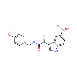 COc1ccc(CNC(=O)C(=O)c2c[nH]c3ccc([N+](=O)[O-])cc23)cc1 ZINC000013760651