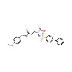 COc1ccc(CNC(=O)CC[C@H](NS(=O)(=O)c2ccc(-c3ccccc3)cc2)C(=O)O)cc1 ZINC000653822632