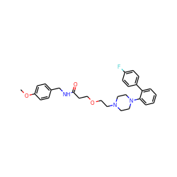 COc1ccc(CNC(=O)CCOCCN2CCN(c3ccccc3-c3ccc(F)cc3)CC2)cc1 ZINC000103270740