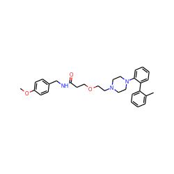 COc1ccc(CNC(=O)CCOCCN2CCN(c3ccccc3-c3ccccc3C)CC2)cc1 ZINC000103270733