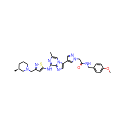 COc1ccc(CNC(=O)Cn2cc(-c3cnc4c(Nc5cc(CN6CCC[C@H](C)C6)ns5)nc(C)cn34)cn2)cc1 ZINC000084586680