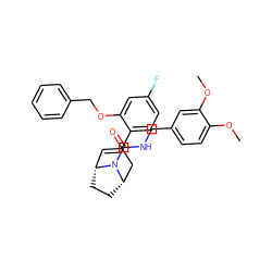 COc1ccc(CNC(=O)N2[C@H]3CC[C@@H]2C=C(c2ccc(F)cc2OCc2ccccc2)C3)cc1OC ZINC000061921177