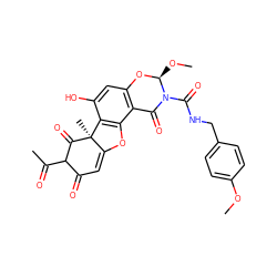 COc1ccc(CNC(=O)N2C(=O)c3c(cc(O)c4c3OC3=CC(=O)C(C(C)=O)C(=O)[C@]34C)O[C@H]2OC)cc1 ZINC000049780660