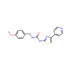 COc1ccc(CNC(=O)Nc2nc(-c3ccncc3)cs2)cc1 ZINC000165434846