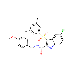 COc1ccc(CNC(=O)c2[nH]c3ccc(Cl)cc3c2S(=O)(=O)c2cc(C)cc(C)c2)cc1 ZINC000169337486