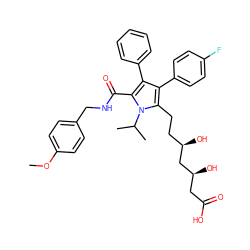 COc1ccc(CNC(=O)c2c(-c3ccccc3)c(-c3ccc(F)cc3)c(CC[C@@H](O)C[C@@H](O)CC(=O)O)n2C(C)C)cc1 ZINC000028951263