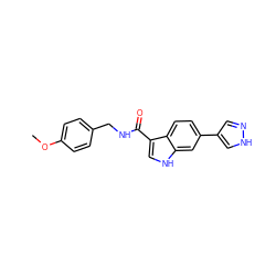 COc1ccc(CNC(=O)c2c[nH]c3cc(-c4cn[nH]c4)ccc23)cc1 ZINC000073168908