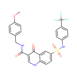 COc1ccc(CNC(=O)c2c[nH]c3ccc(S(=O)(=O)Nc4ccc(C(F)(F)F)cc4)cc3c2=O)cc1 ZINC000169312830