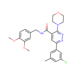 COc1ccc(CNC(=O)c2cc(-c3cc(C)cc(Cl)c3)nnc2N2CCOCC2)cc1OC ZINC000068207126