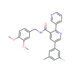 COc1ccc(CNC(=O)c2cc(-c3cc(C)cc(F)c3)cnc2-c2cccnc2)cc1OC ZINC000103234706