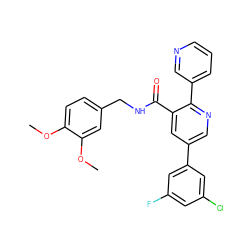 COc1ccc(CNC(=O)c2cc(-c3cc(F)cc(Cl)c3)cnc2-c2cccnc2)cc1OC ZINC000103234715