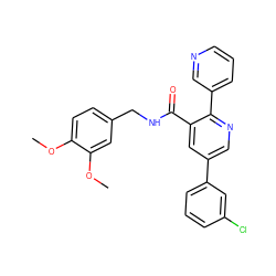 COc1ccc(CNC(=O)c2cc(-c3cccc(Cl)c3)cnc2-c2cccnc2)cc1OC ZINC000103234713