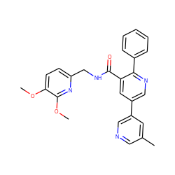 COc1ccc(CNC(=O)c2cc(-c3cncc(C)c3)cnc2-c2ccccc2)nc1OC ZINC000059149637