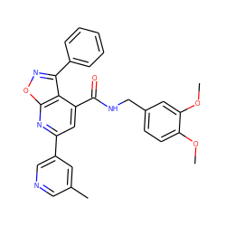 COc1ccc(CNC(=O)c2cc(-c3cncc(C)c3)nc3onc(-c4ccccc4)c23)cc1OC ZINC000205433301