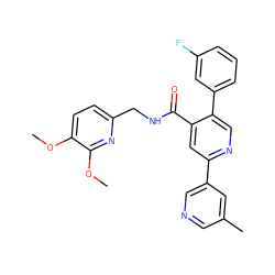 COc1ccc(CNC(=O)c2cc(-c3cncc(C)c3)ncc2-c2cccc(F)c2)nc1OC ZINC000096177815