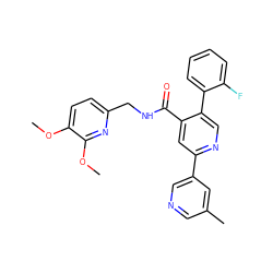 COc1ccc(CNC(=O)c2cc(-c3cncc(C)c3)ncc2-c2ccccc2F)nc1OC ZINC000118435377