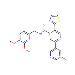 COc1ccc(CNC(=O)c2cc(-c3cncc(C)c3)ncc2-c2nccs2)nc1OC ZINC000096177816