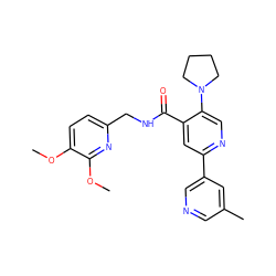 COc1ccc(CNC(=O)c2cc(-c3cncc(C)c3)ncc2N2CCCC2)nc1OC ZINC000118437926